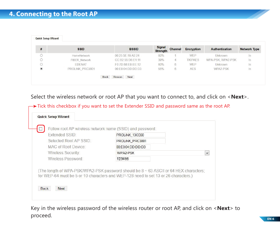 Connecting to the root ap | PROLiNK PWN3702P User Manual | Page 8 / 24