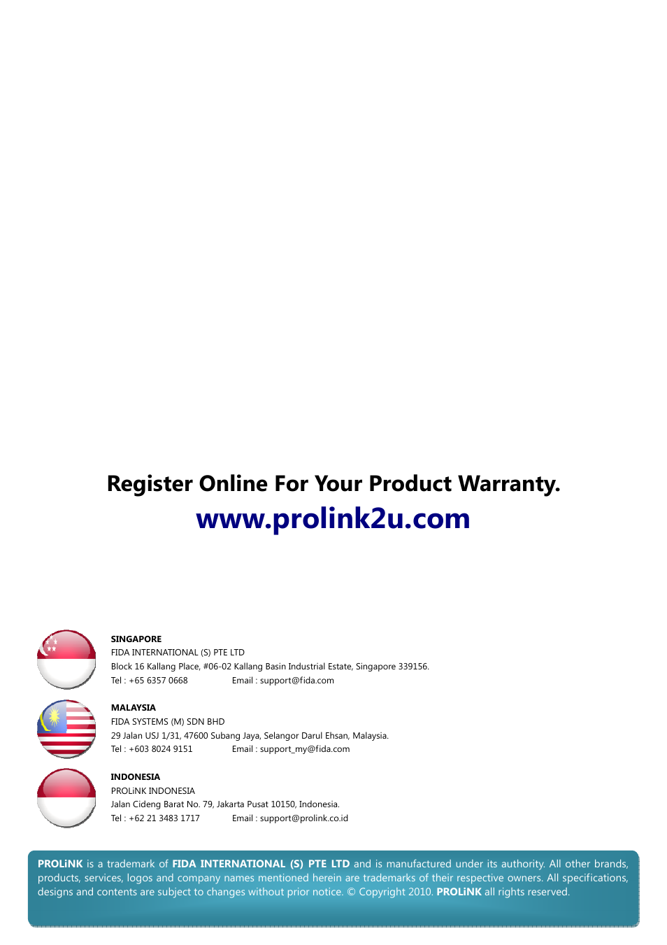 Register online for your product warranty | PROLiNK PPL1202N Quick Installation Guide User Manual | Page 49 / 99