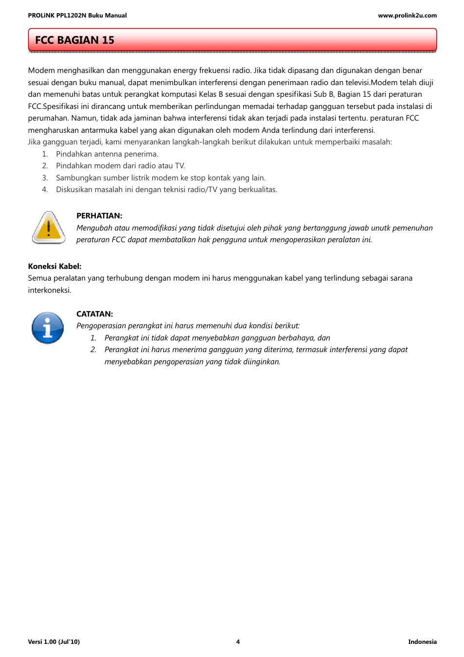 Fcc bagian 15 | PROLiNK PPL1202N Quick Installation Guide User Manual | Page 54 / 99