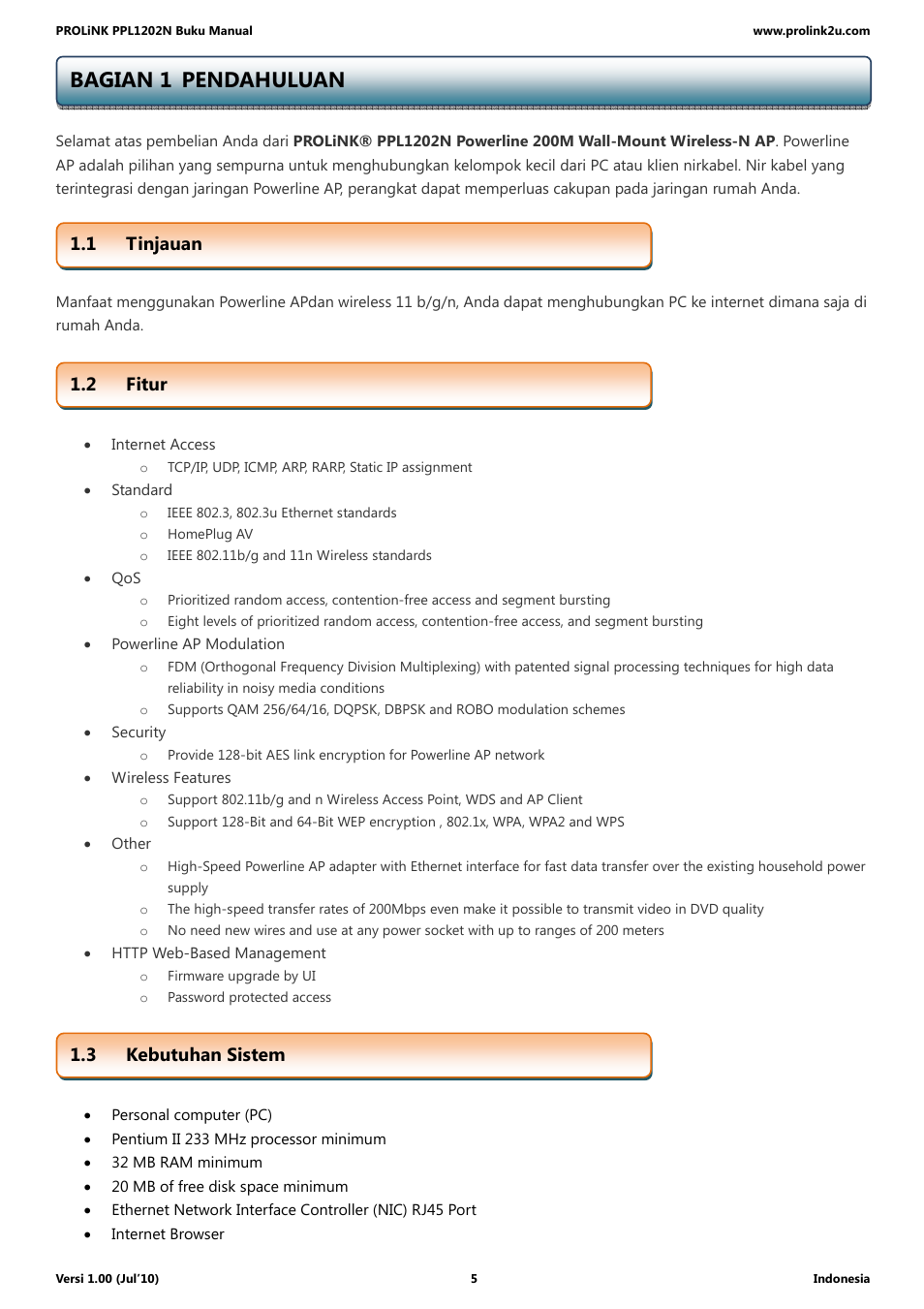 Bagian 1 pendahuluan | PROLiNK PPL1202N Quick Installation Guide User Manual | Page 55 / 99