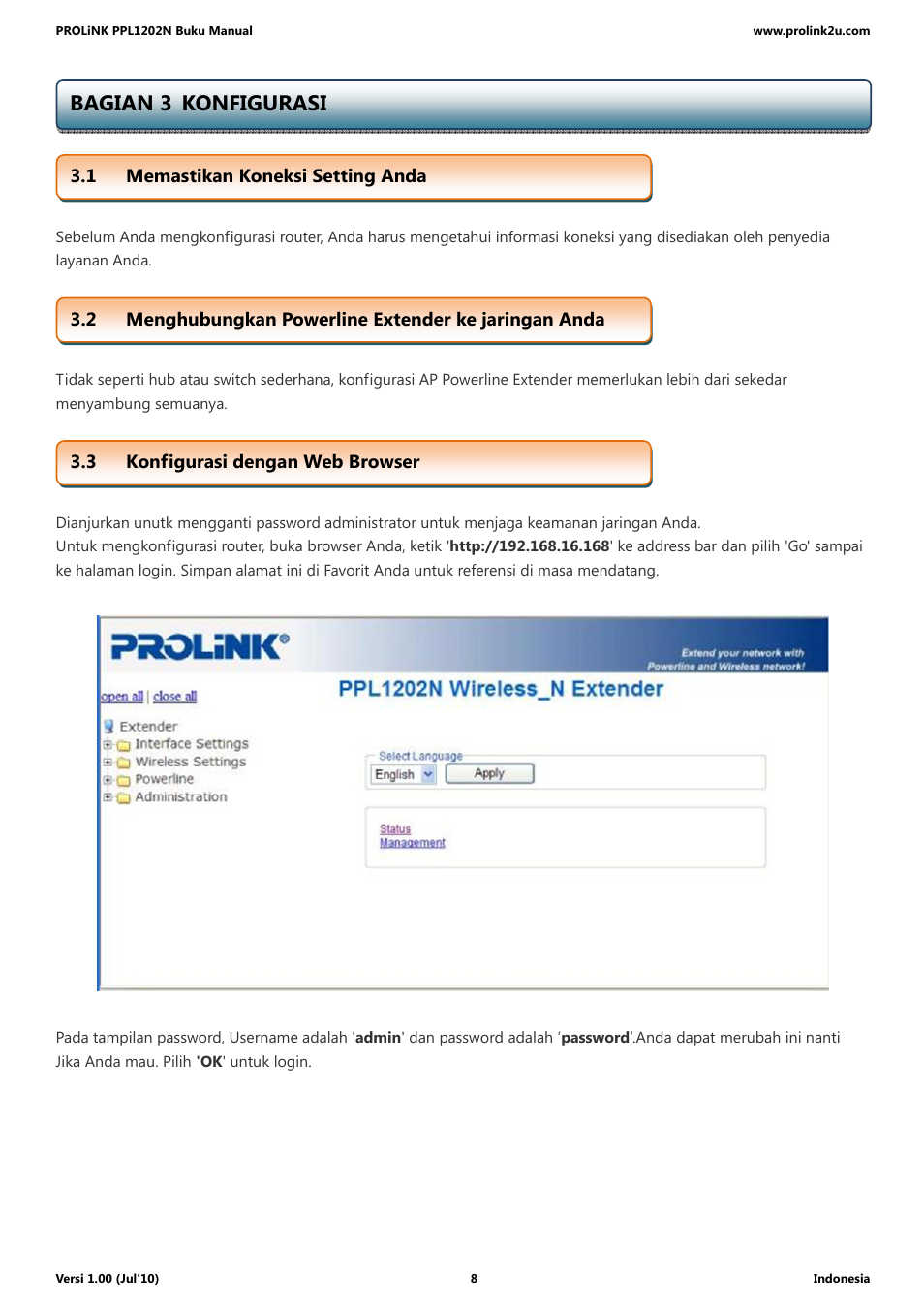 Bagian 3 konfigurasi | PROLiNK PPL1202N Quick Installation Guide User Manual | Page 58 / 99