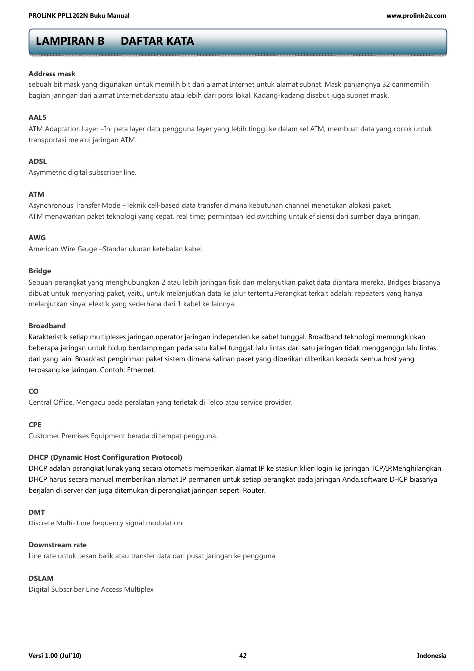 Lampiran b daftar kata | PROLiNK PPL1202N Quick Installation Guide User Manual | Page 92 / 99