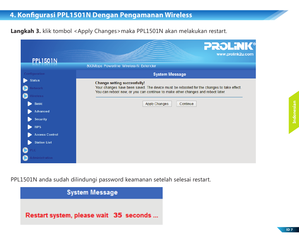 Konfigurasi ppl1501n dengan pengamanan wireless | PROLiNK PPL1501N User Manual | Page 15 / 20