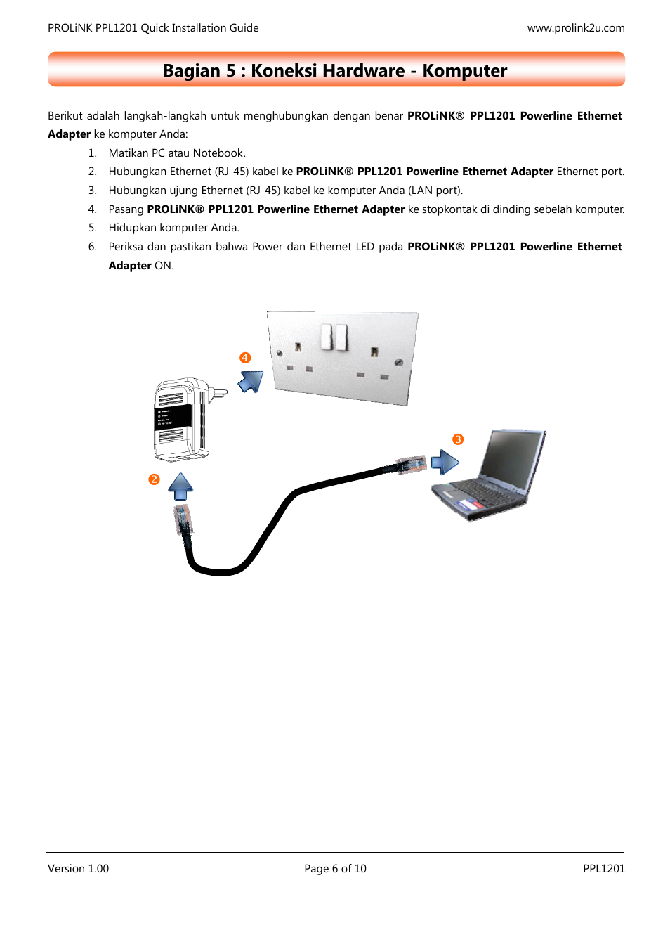 Bagian 5 : koneksi hardware - komputer | PROLiNK PPL1201 Quick Installation Guide User Manual | Page 16 / 20