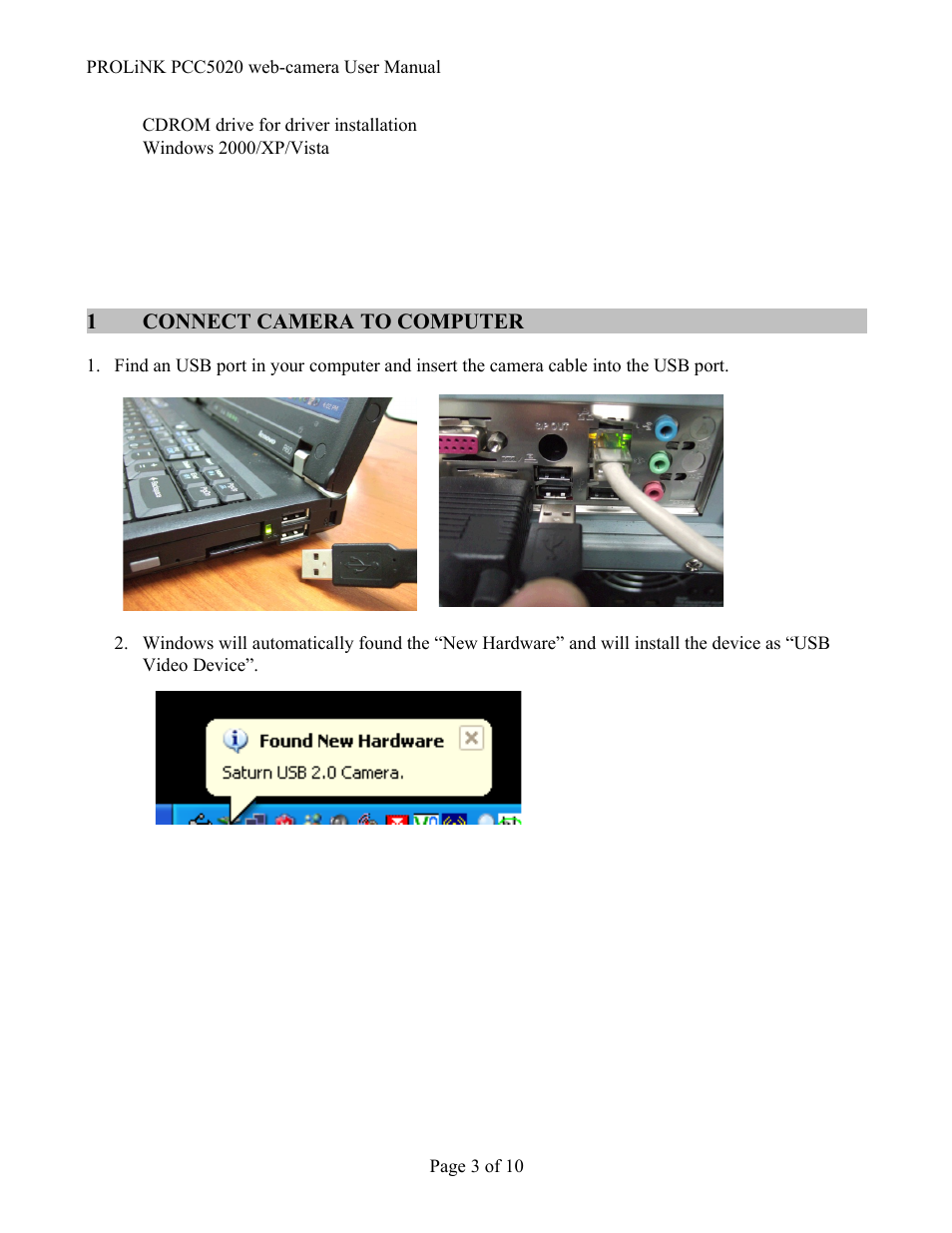 PROLiNK PCC5020 IzyCam User Manual | Page 3 / 10