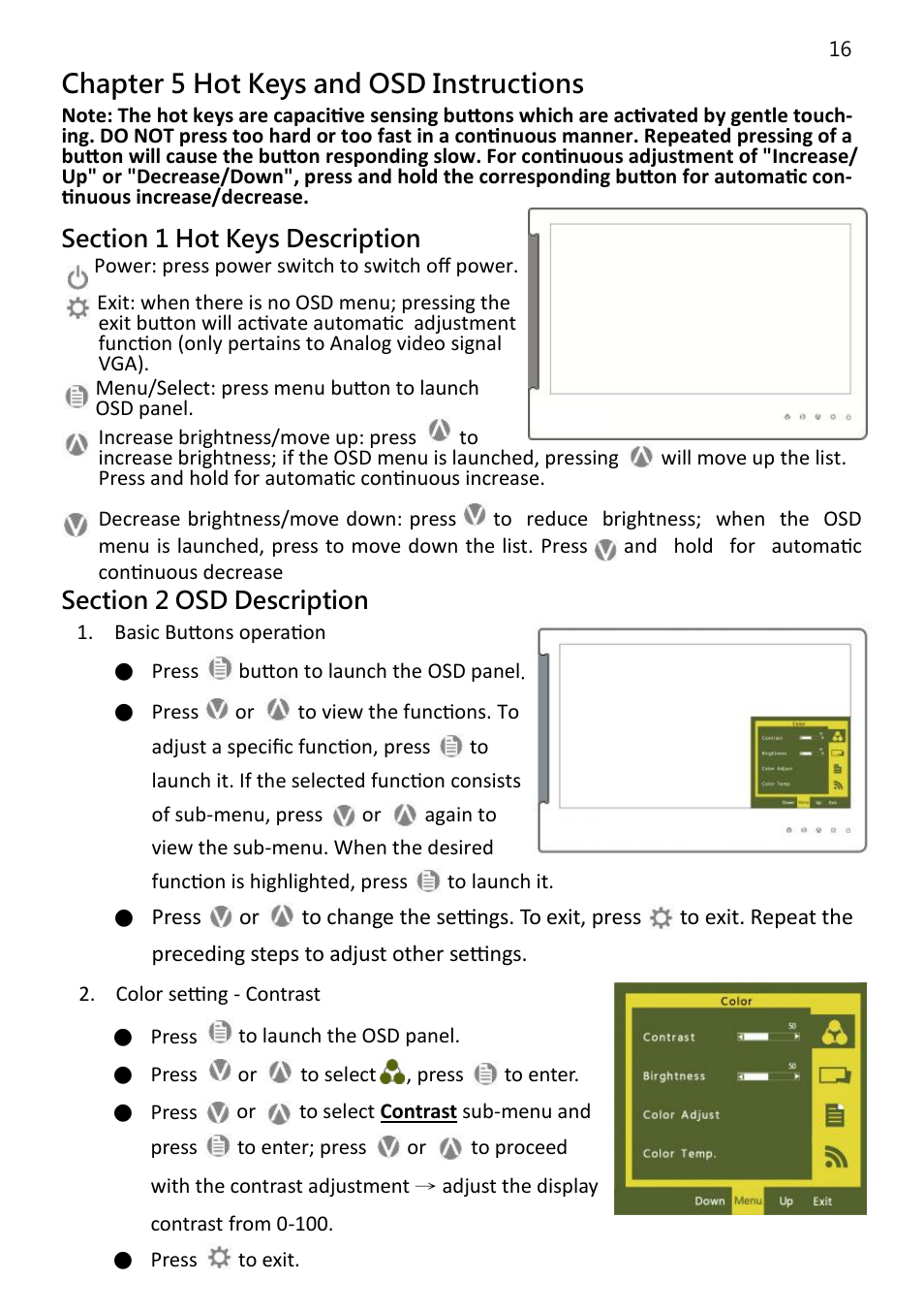 Chapter 5 hot keys and osd instructions | PROLiNK PRO1301WE User Manual User Manual | Page 18 / 24