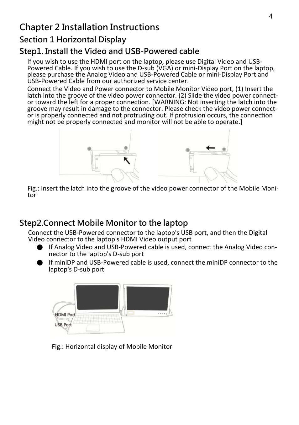 Chapter 2 installation instructions, Step2.connect mobile monitor to the laptop | PROLiNK PRO1301WE User Manual User Manual | Page 6 / 24