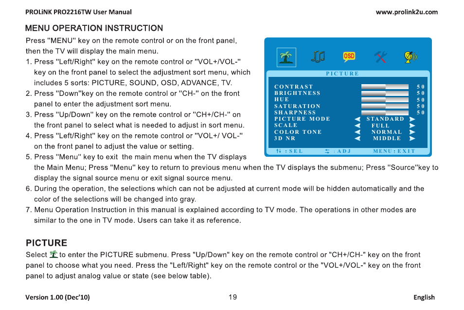 页 21 | PROLiNK PRO2216TW User Manual | Page 21 / 33