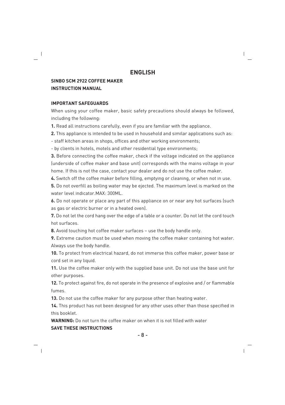 SINBO SCM 2922 User Manual | Page 9 / 44