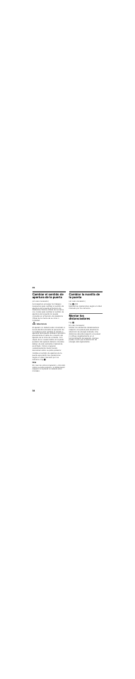 Cambiar el sentido de apertura de la puerta, Cambiar la manilla de la puerta, Montar los distanciadores | Bosch GSN54AW30 User Manual | Page 34 / 49
