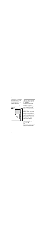 Distancia respecto a la pared, Cambiar el sentido de apertura de la puerta | Bosch KGN39XI30 User Manual | Page 16 / 44
