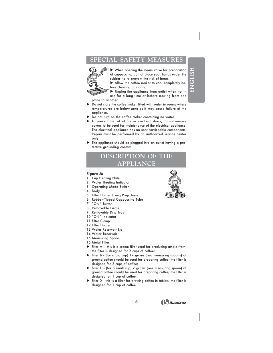 English special safety measures, Description of the appliance | Binatone MRE-8804 User Manual | Page 5 / 28