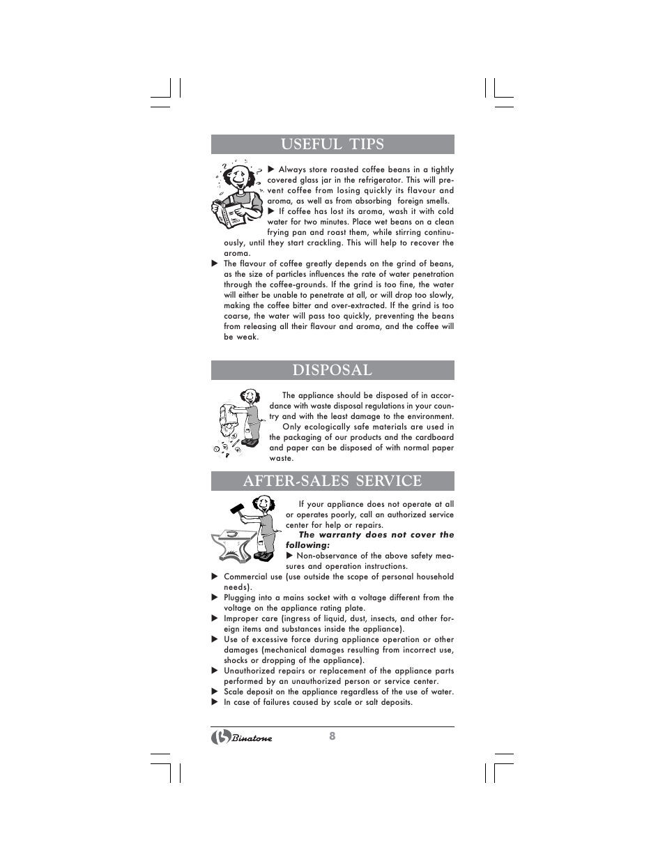 Useful tips, Disposal, After-sales service | Binatone MRE-8804 User Manual | Page 8 / 28