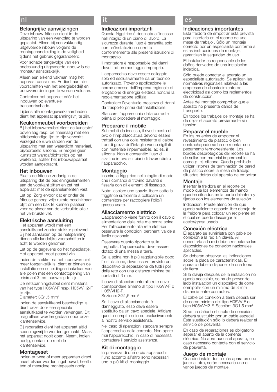Nl it es | Bosch PKA375N14E Freidora de 30 cm de ancho Terminación Premium EAN 4242002495163 User Manual | Page 3 / 4