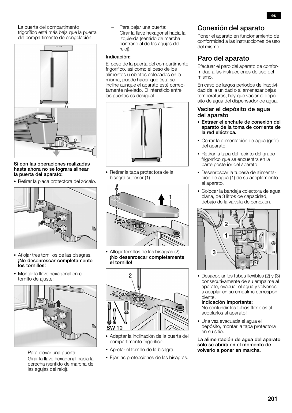 Conexión del aparato, Paro del aparato | Bosch KAN60A45 Frigorífico americano No Frost Puertas acero mate antihuellas 180 x 90 cm EAN 4242002627571 User Manual | Page 201 / 263