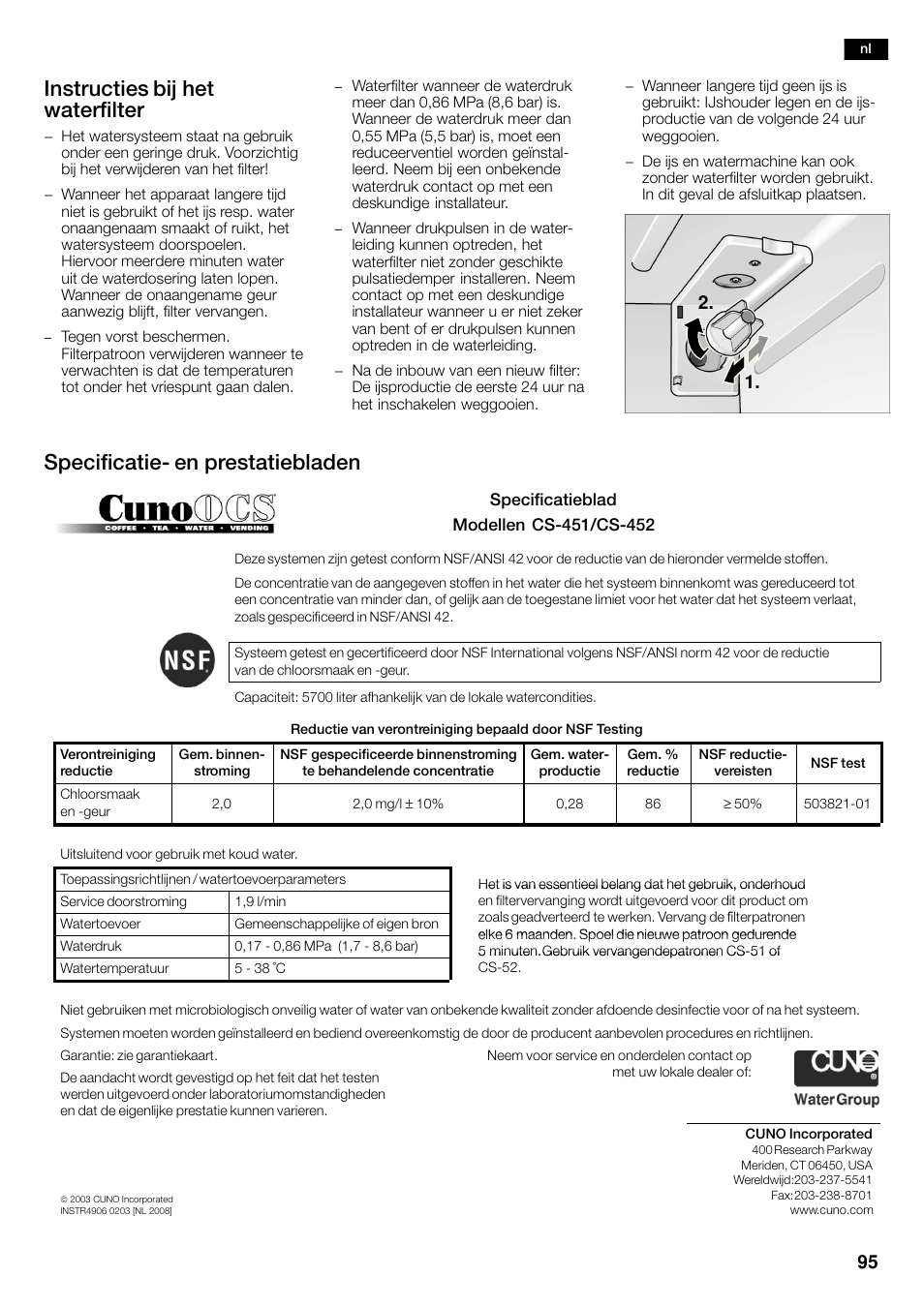 Instructies bij het waterfilter, Specificatieć en prestatiebladen | Bosch KAN60A45 Frigorífico americano No Frost Puertas acero mate antihuellas 180 x 90 cm EAN 4242002627571 User Manual | Page 95 / 263