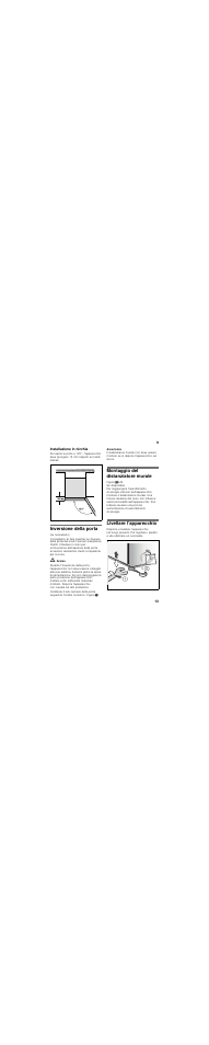 Installazione in nicchia, Inversione della porta, Montaggio del distanziatore murale | Livellare l’apparecchio | Bosch KGN49SQ21R User Manual | Page 13 / 44
