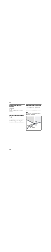 Changing the door handle, Fitting the wall spacer, Aligning the appliance | Bosch KSV36VI30 Frigorífico 1 puerta de libre instalación Puerta acero antihuellas 186 x 60 cm EAN 4242002671369 User Manual | Page 10 / 47