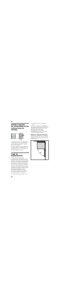 Lugar de emplazamiento, Distancia respecto a la pared | Bosch KSV36VI30 Frigorífico 1 puerta de libre instalación Puerta acero antihuellas 186 x 60 cm EAN 4242002671369 User Manual | Page 32 / 47
