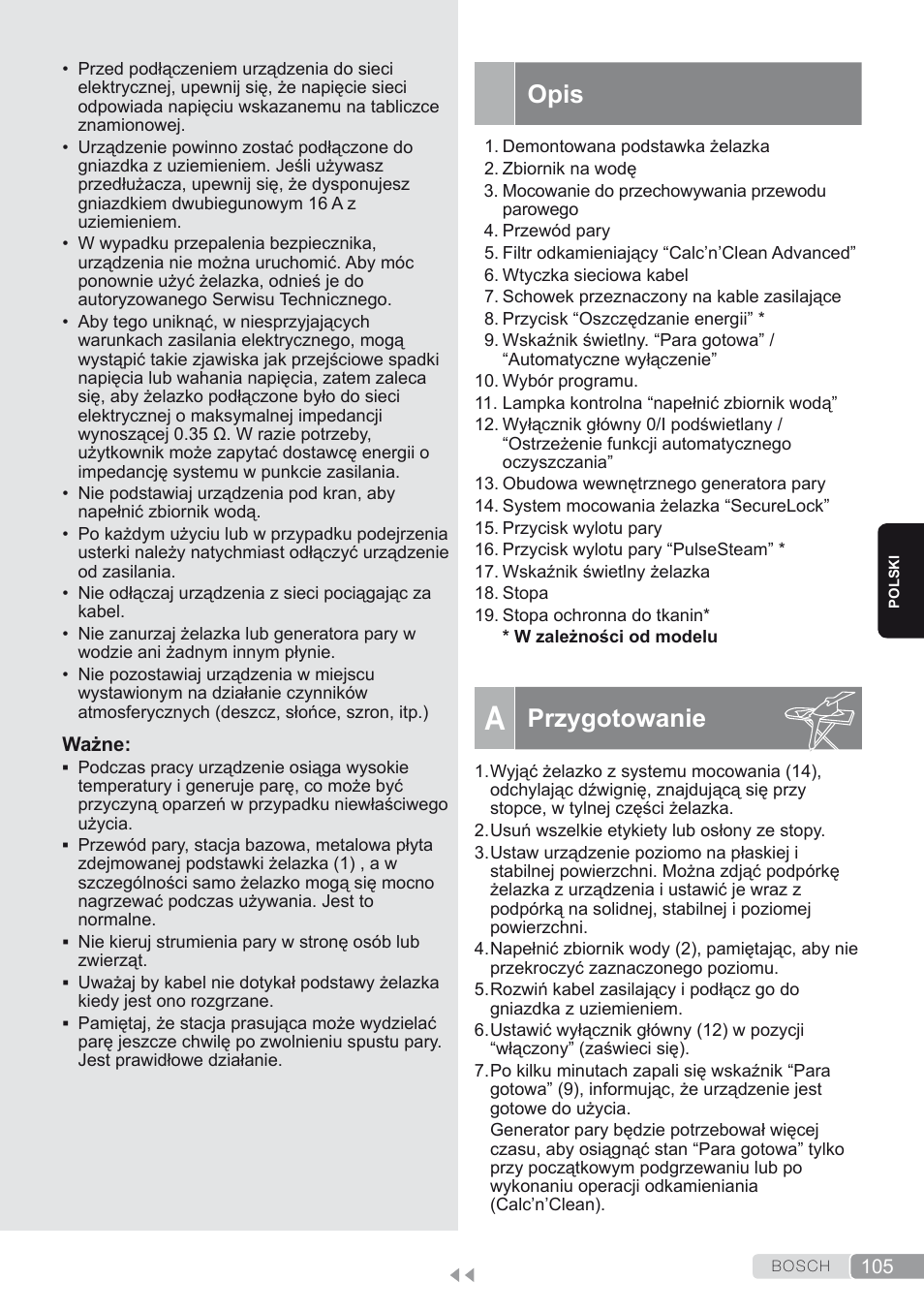 Opis, A. przygotowanie, Przygotowanie | Bosch TDS2250 Centro de planchado Sensixx B22L EAN 4242002794440 User Manual | Page 105 / 150