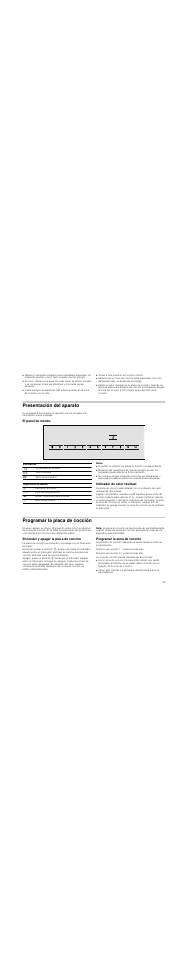 Volver a una posición de cocción inferior, Presentación del aparato, El panel de mando | Notas, Indicador de calor residual, Programar la placa de cocción, Encender y apagar la placa de cocción, Nota, Programar la zona de cocción | Bosch PKT375N14E Vitrocerámica Grill de 30 cm de ancho Terminación Premium EAN 4242002472911 User Manual | Page 33 / 52