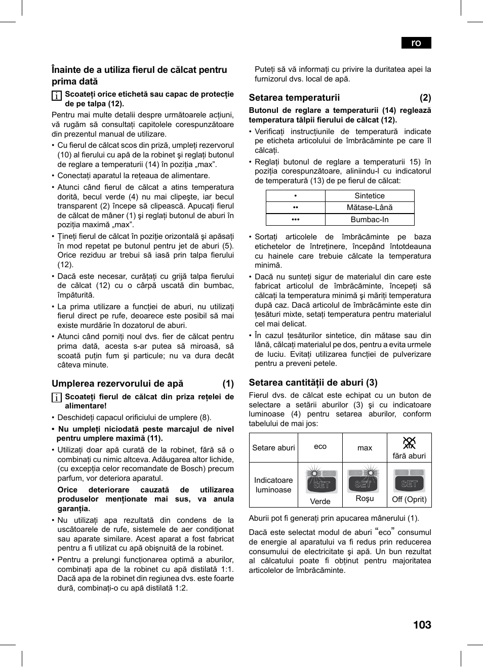 Bosch TDS1229 Centro de planchado compacto SensorSteam Ultimate EAN 4242002684598 User Manual | Page 103 / 116