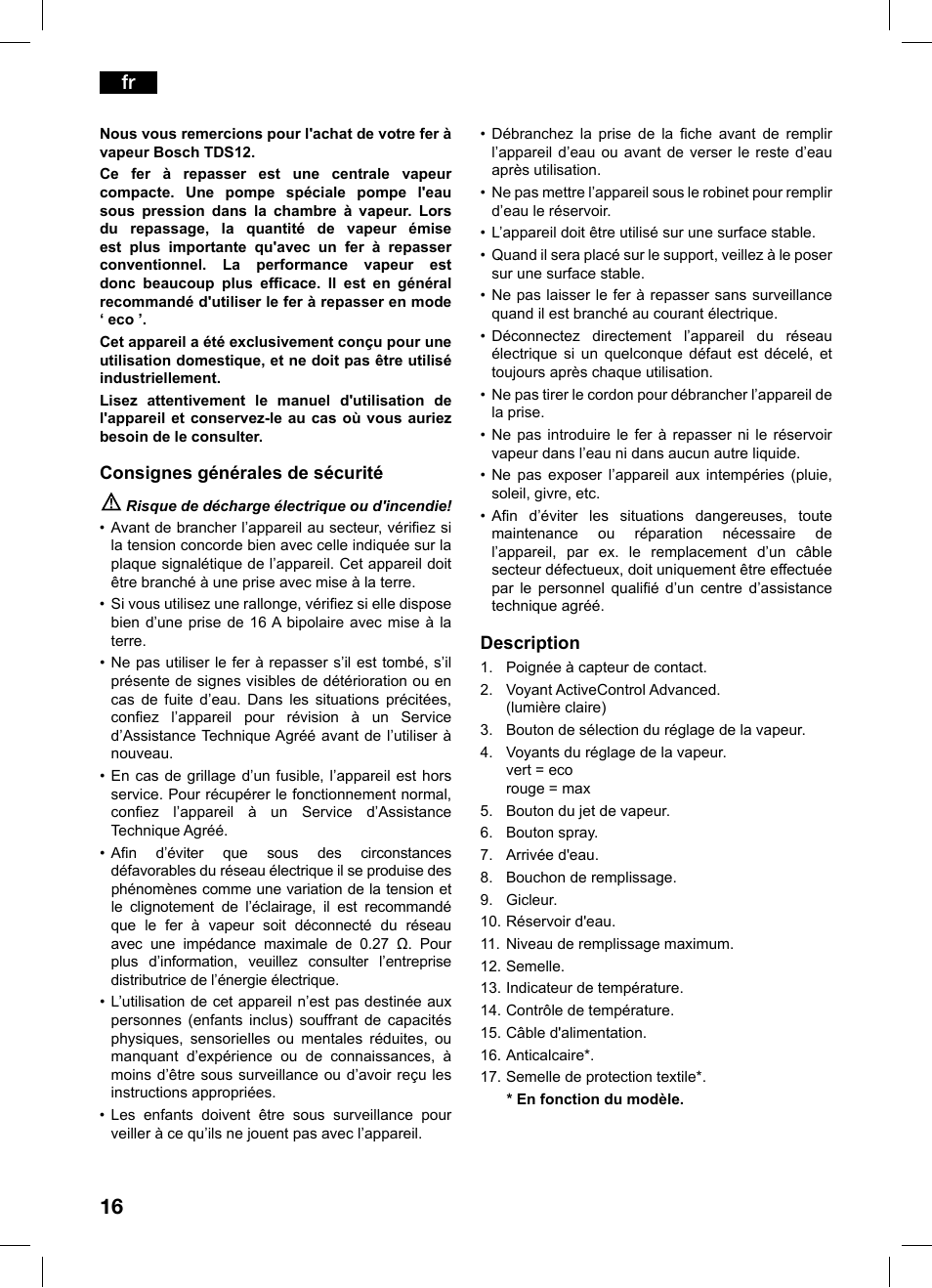 Bosch TDS1229 Centro de planchado compacto SensorSteam Ultimate EAN 4242002684598 User Manual | Page 16 / 116