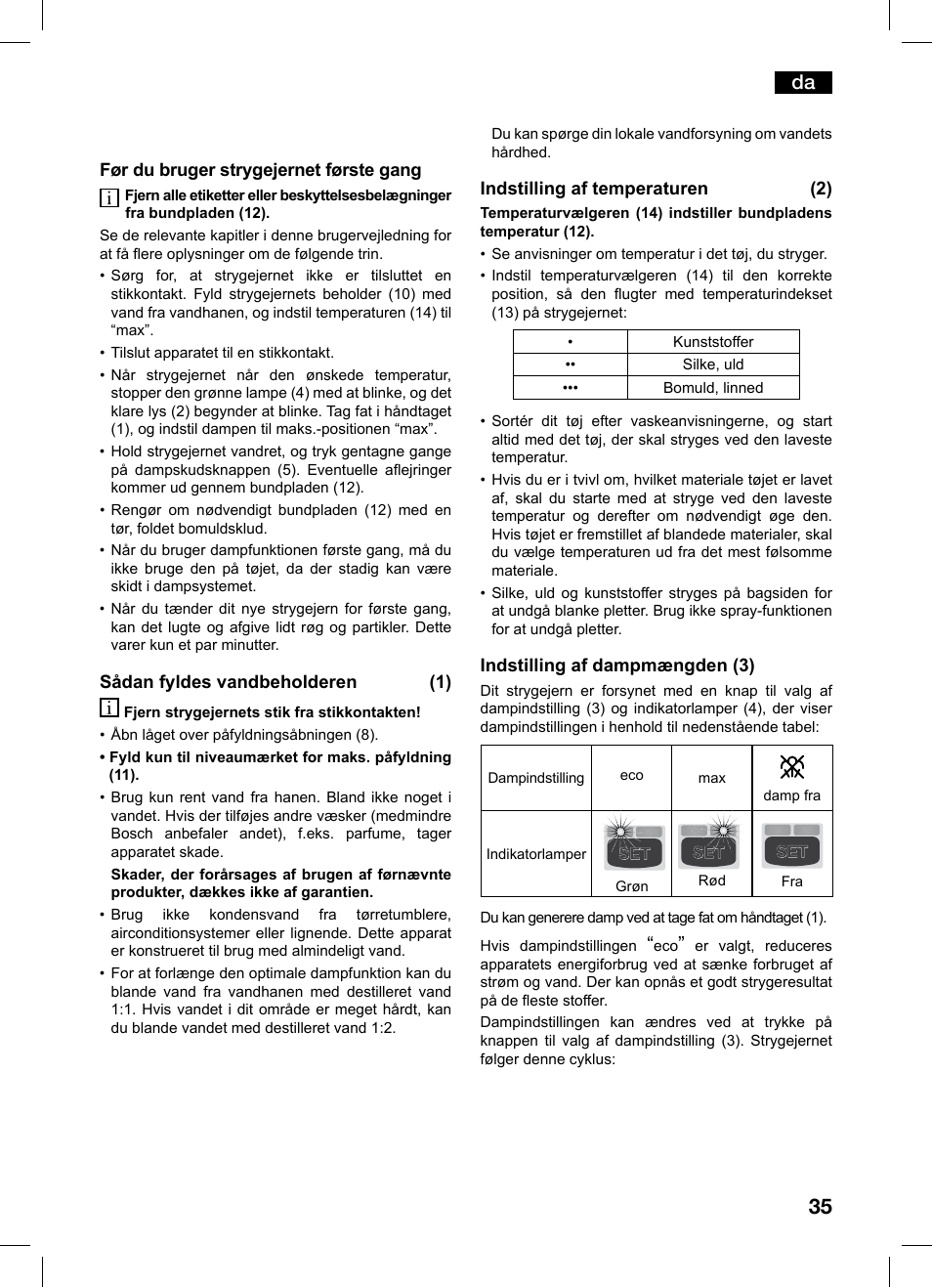 Bosch TDS1229 Centro de planchado compacto SensorSteam Ultimate EAN 4242002684598 User Manual | Page 35 / 116