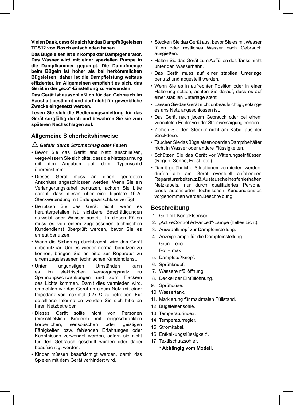 Bosch TDS1229 Centro de planchado compacto SensorSteam Ultimate EAN 4242002684598 User Manual | Page 4 / 116
