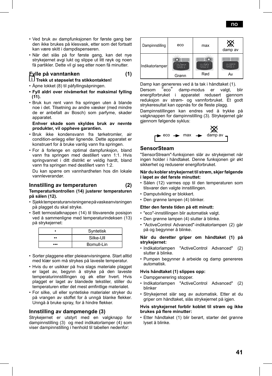 Bosch TDS1229 Centro de planchado compacto SensorSteam Ultimate EAN 4242002684598 User Manual | Page 41 / 116