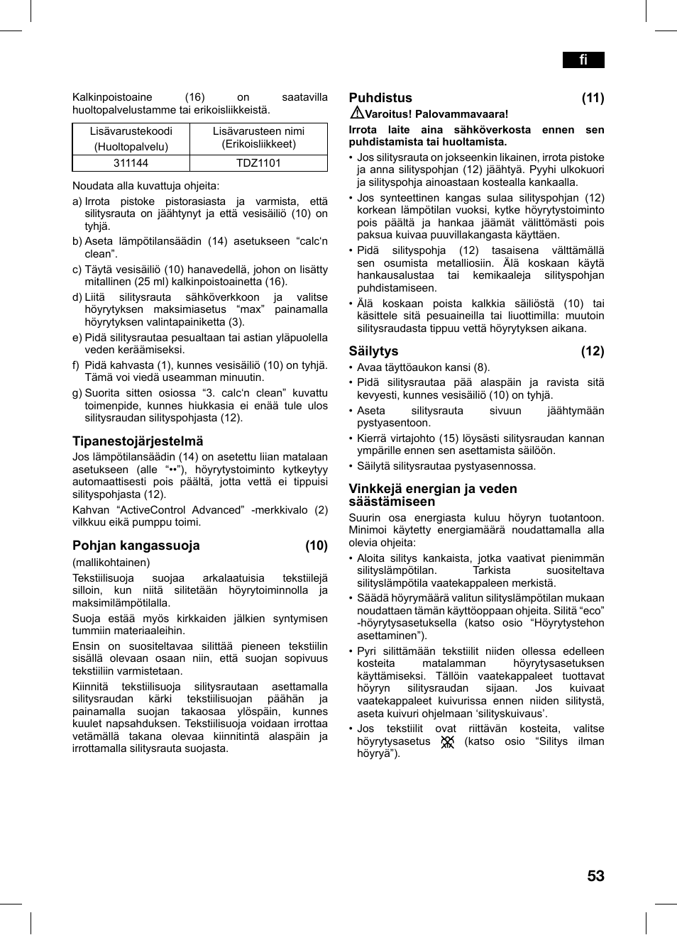 Bosch TDS1229 Centro de planchado compacto SensorSteam Ultimate EAN 4242002684598 User Manual | Page 53 / 116