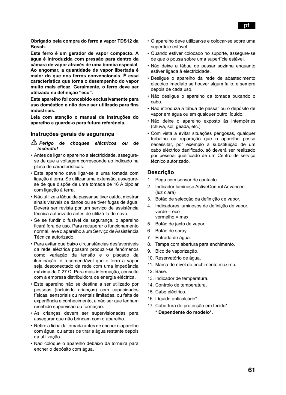 Bosch TDS1229 Centro de planchado compacto SensorSteam Ultimate EAN 4242002684598 User Manual | Page 61 / 116