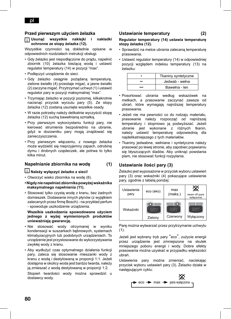 Bosch TDS1229 Centro de planchado compacto SensorSteam Ultimate EAN 4242002684598 User Manual | Page 80 / 116