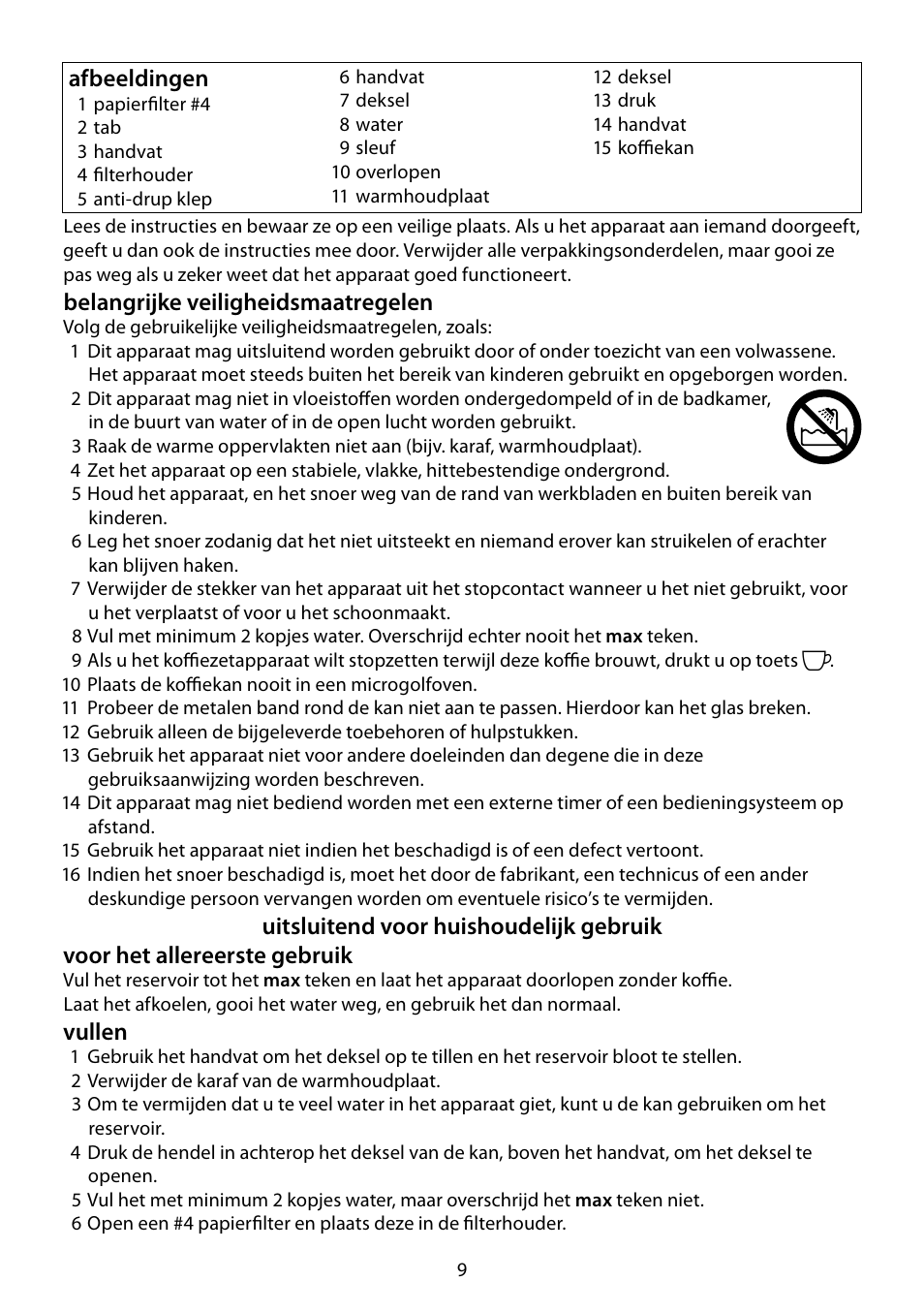 Belangrijke veiligheidsmaatregelen, Vullen, Afbeeldingen | RUSSELL HOBBS DELUXE User Manual | Page 9 / 68