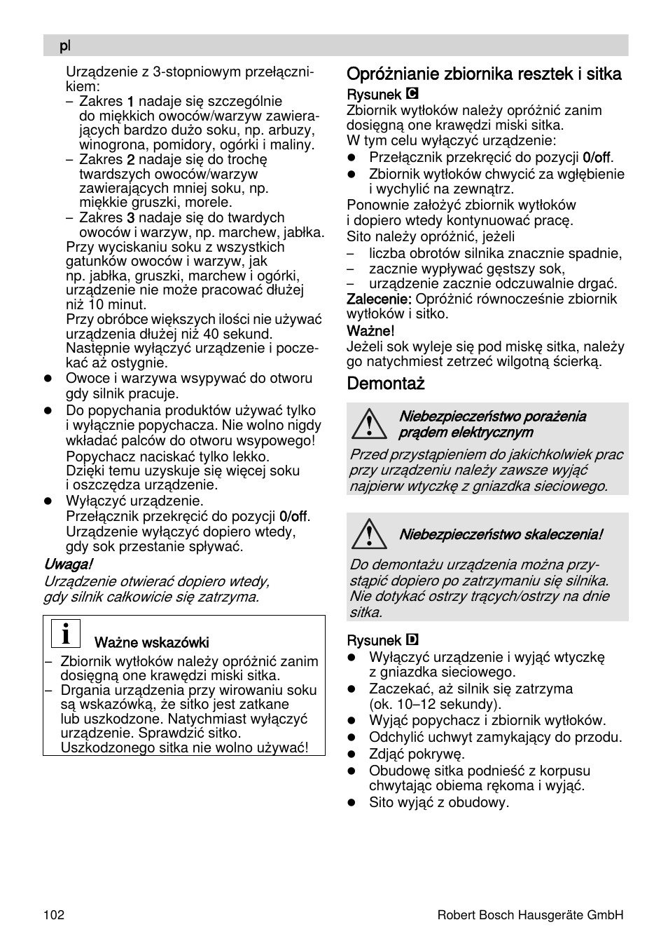 Opróżnianie zbiornika resztek i sitka, Demontaż | Bosch MES4000 Licuadora. EAN 4242002770048 User Manual | Page 102 / 145