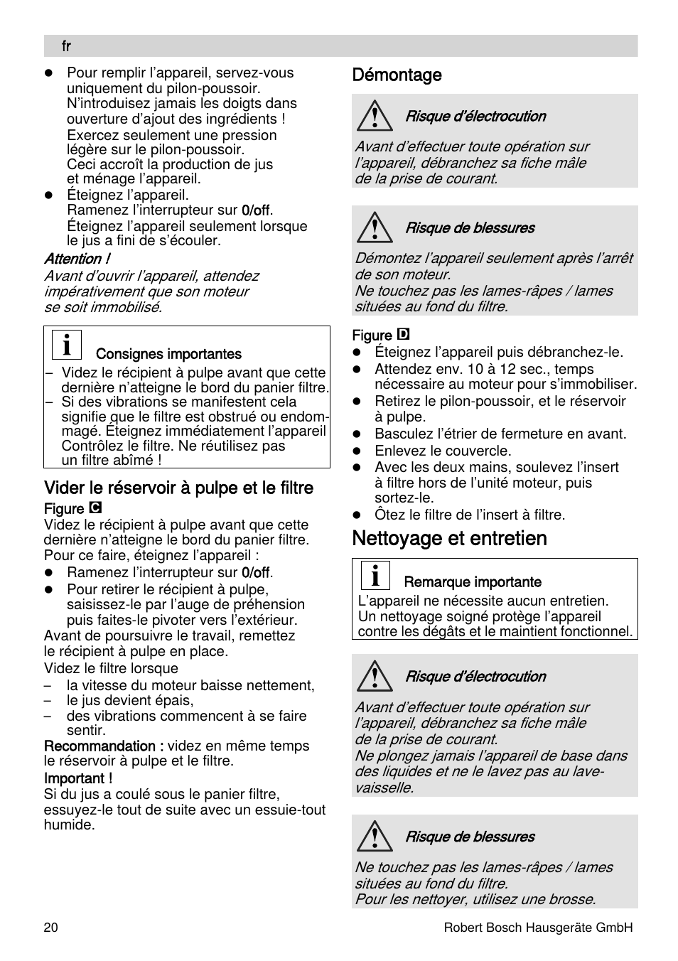 Nettoyage et entretien, Vider le réservoir à pulpe et le filtre, Démontage | Bosch MES4000 Licuadora. EAN 4242002770048 User Manual | Page 20 / 145