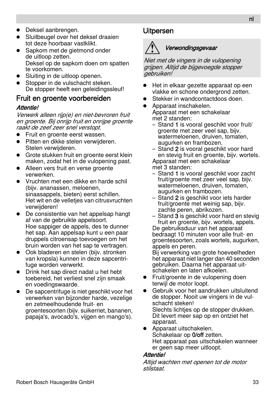 Fruit en groente voorbereiden, Uitpersen | Bosch MES4000 Licuadora. EAN 4242002770048 User Manual | Page 33 / 145