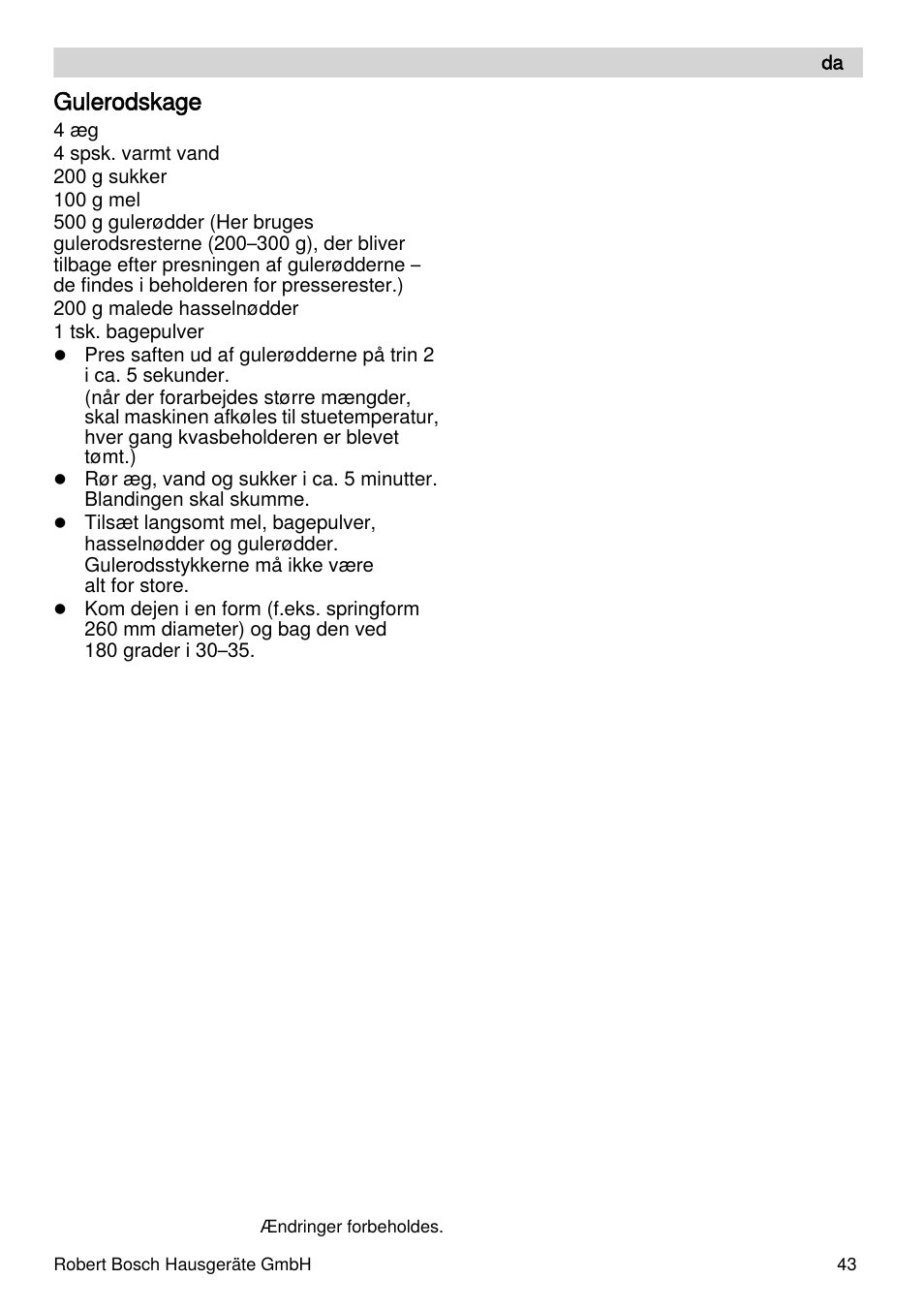 Gulerodskage | Bosch MES4000 Licuadora. EAN 4242002770048 User Manual | Page 43 / 145
