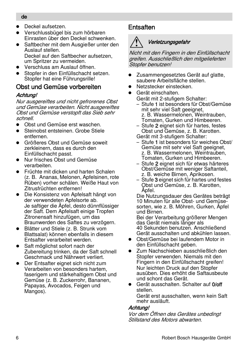 Obst und gemüse vorbereiten, Entsaften | Bosch MES4000 Licuadora. EAN 4242002770048 User Manual | Page 6 / 145