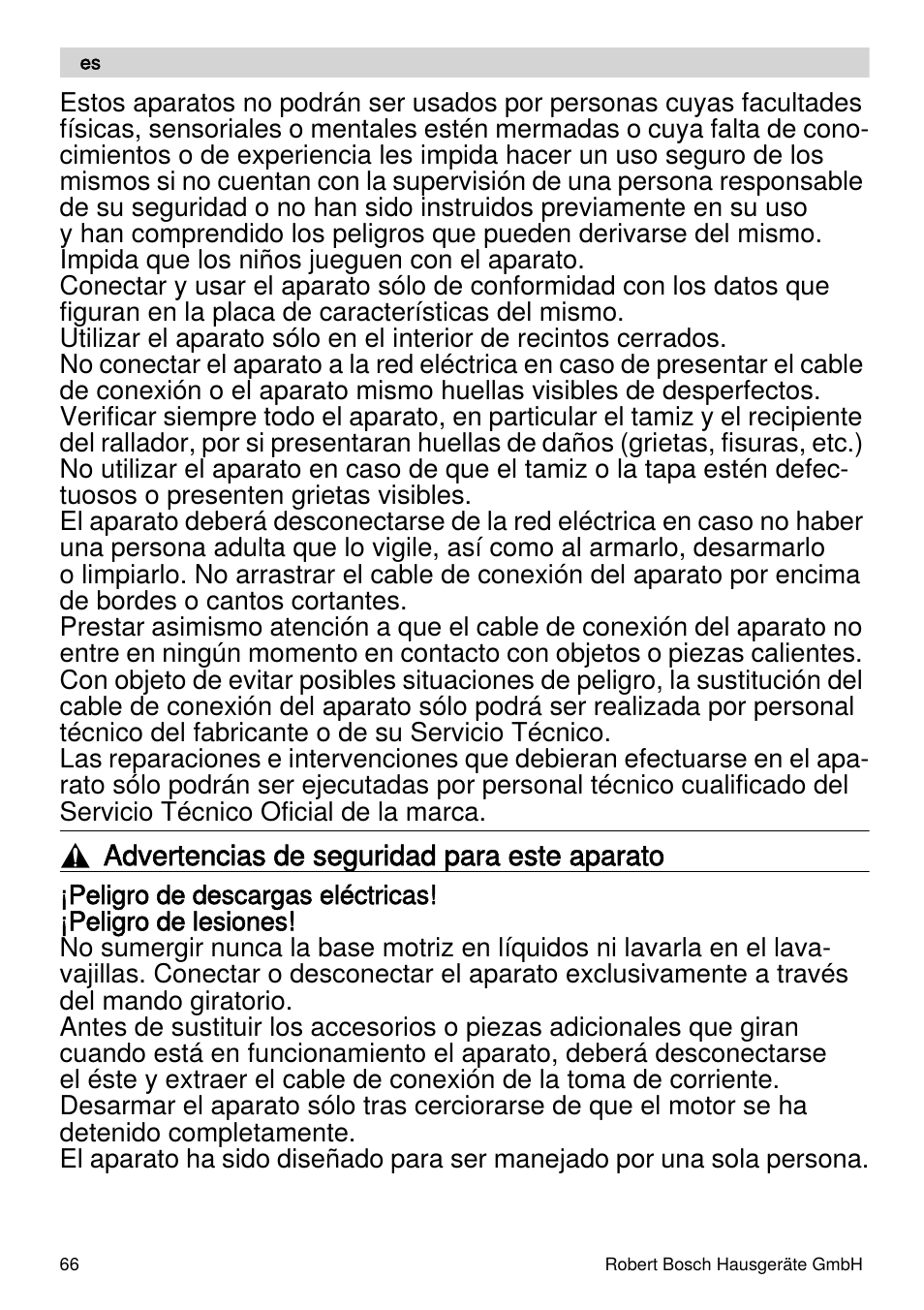 Bosch MES4000 Licuadora. EAN 4242002770048 User Manual | Page 66 / 145