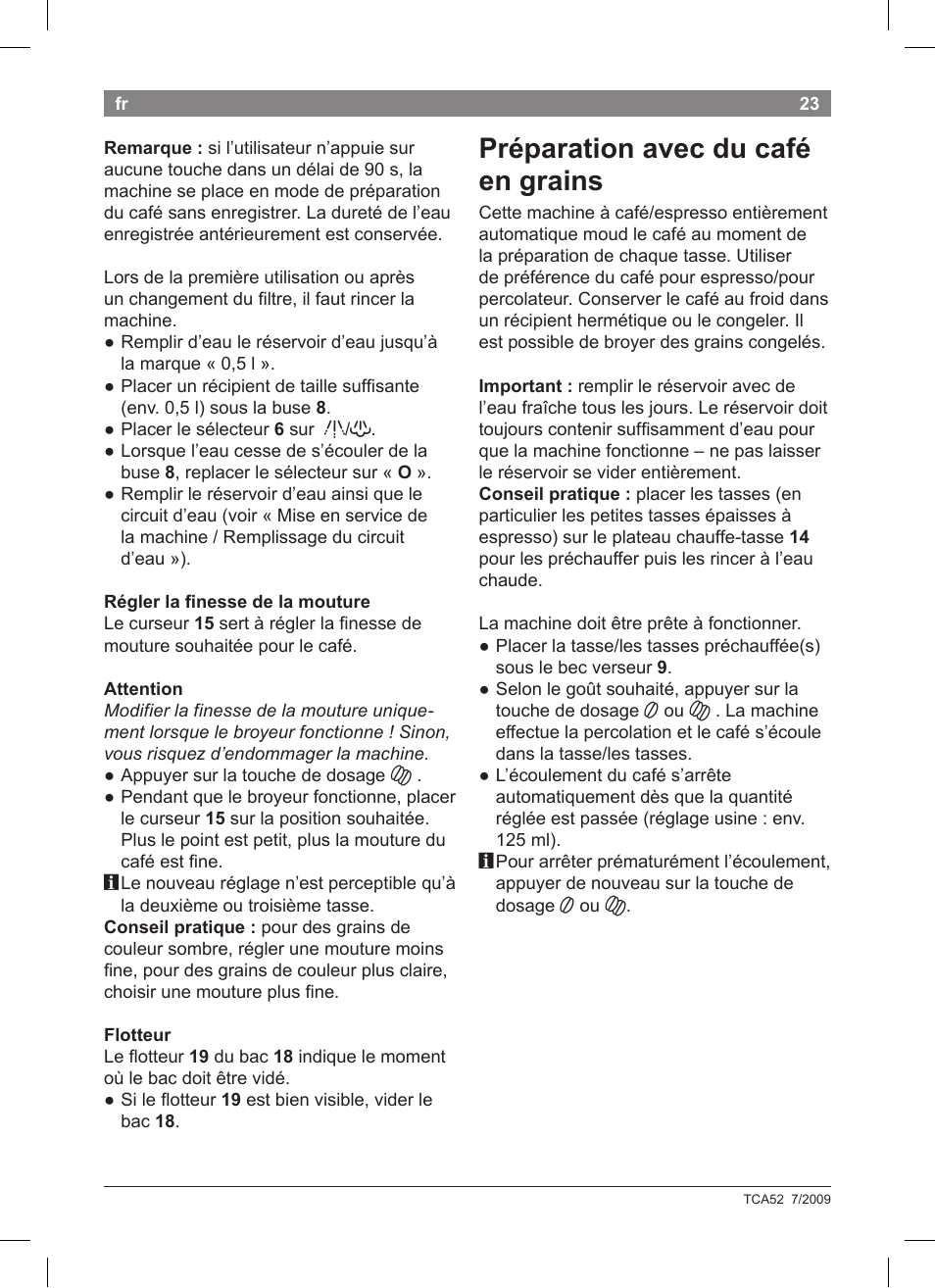 Préparation avec du café en grains | Bosch TCA 5201 User Manual | Page 27 / 100