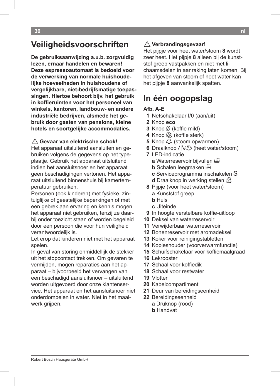 Veiligheidsvoorschriften | Bosch TCA 5201 User Manual | Page 34 / 100
