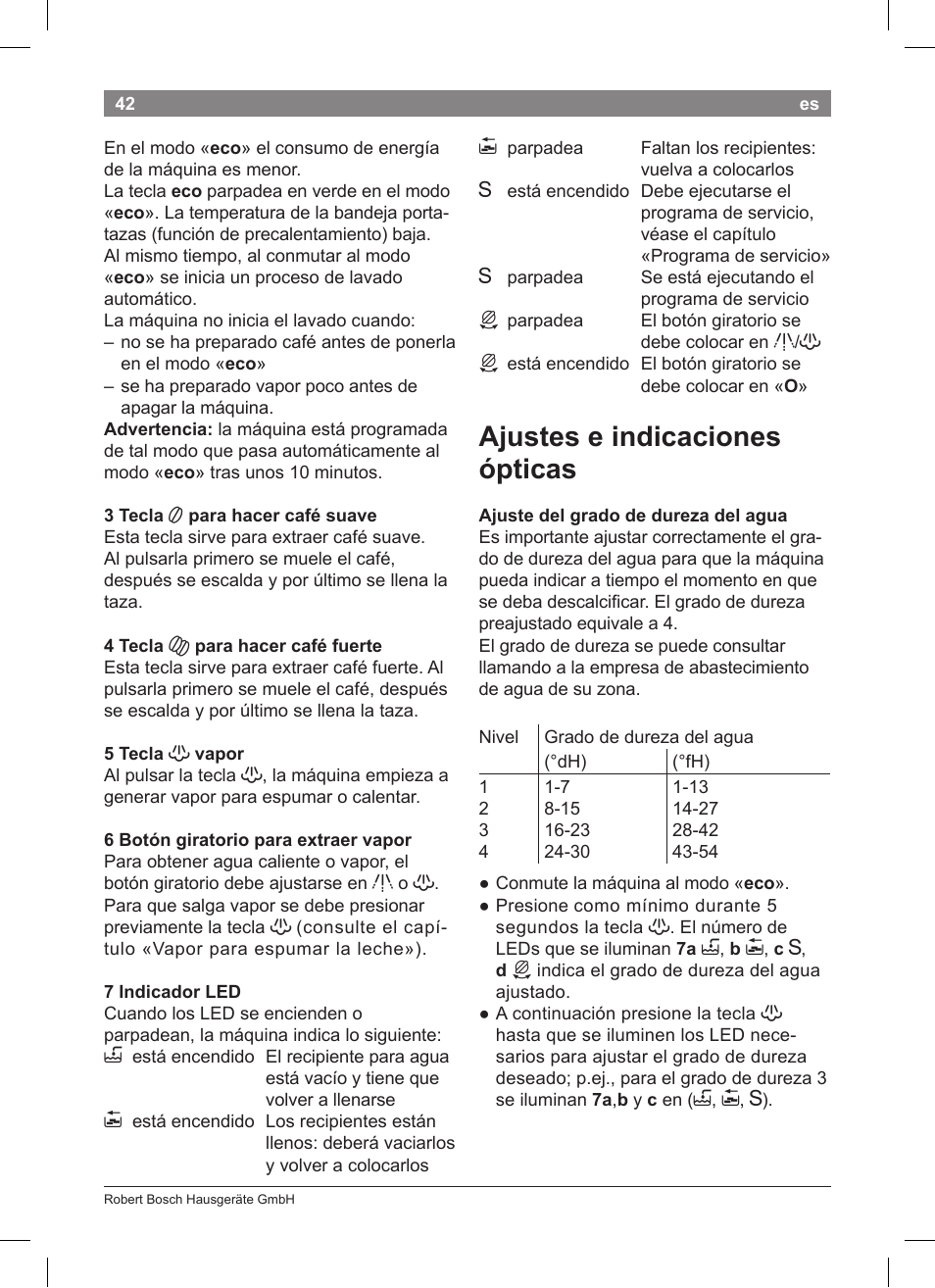 Ajustes e indicaciones ópticas | Bosch TCA 5201 User Manual | Page 46 / 100