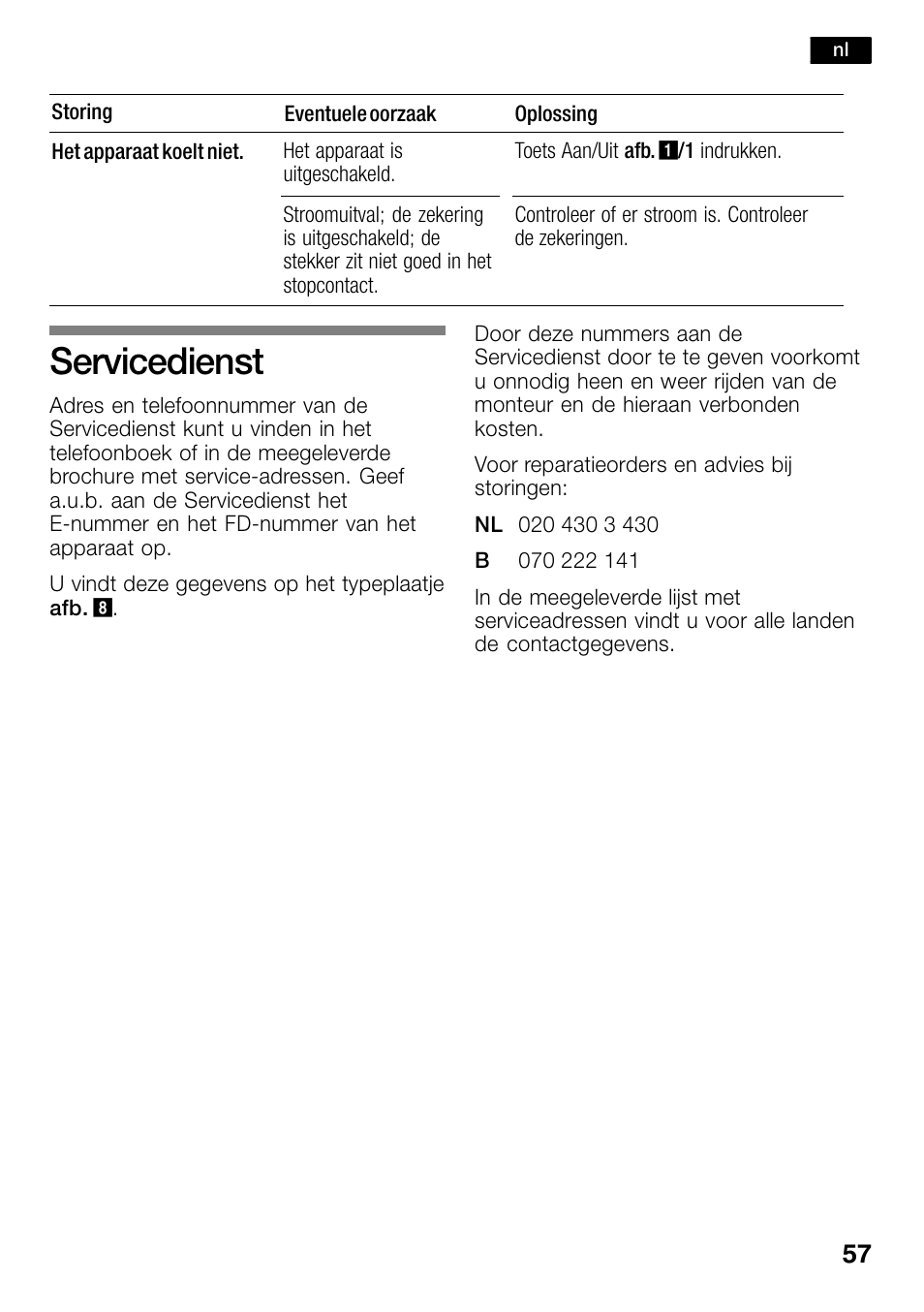 Servicedienst | Bosch KSW30V80 Cave à vin de conservation Confort User Manual | Page 57 / 62