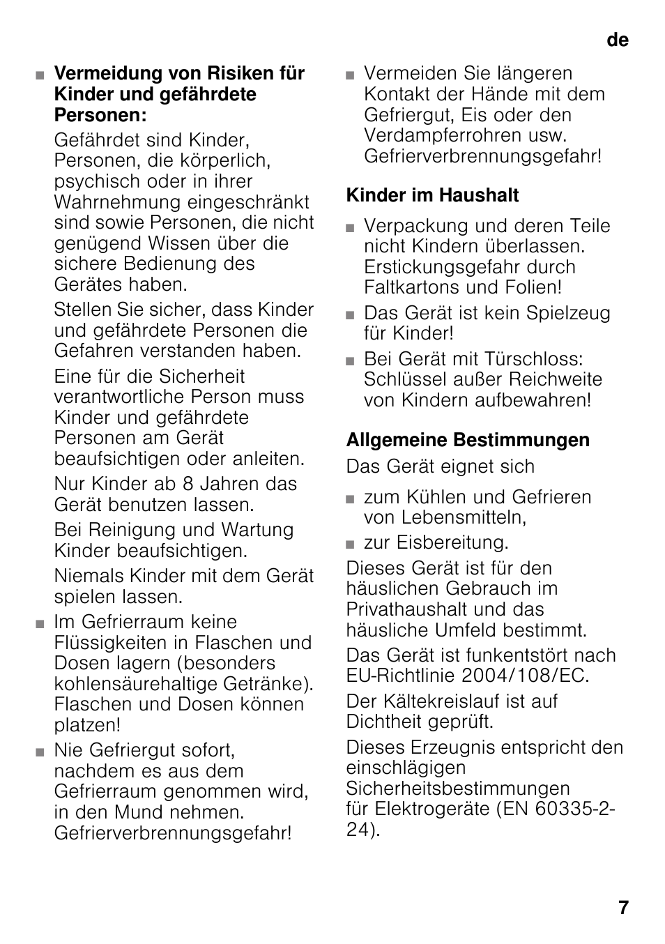 Kinder im haushalt, Allgemeine bestimmungen | Bosch KDN32X45 Réfrigérateur-congélateur 2 portes Confort User Manual | Page 7 / 95