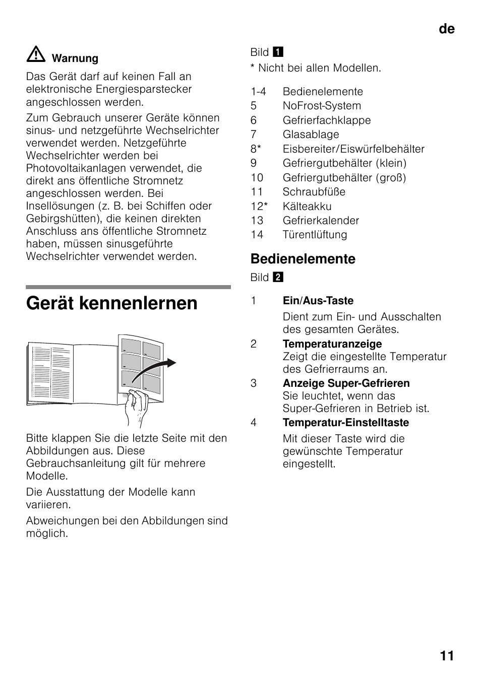 Gerät kennenlernen, Bedienelemente, De 11 | Bosch GSN33VW30 User Manual | Page 11 / 98