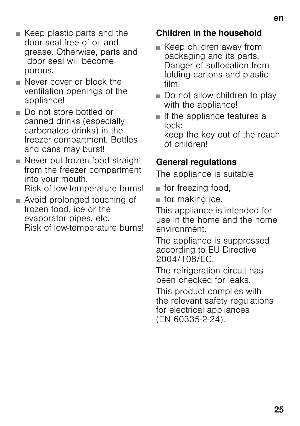 Children in the household, General regulations | Bosch GSN33VW30 User Manual | Page 25 / 98