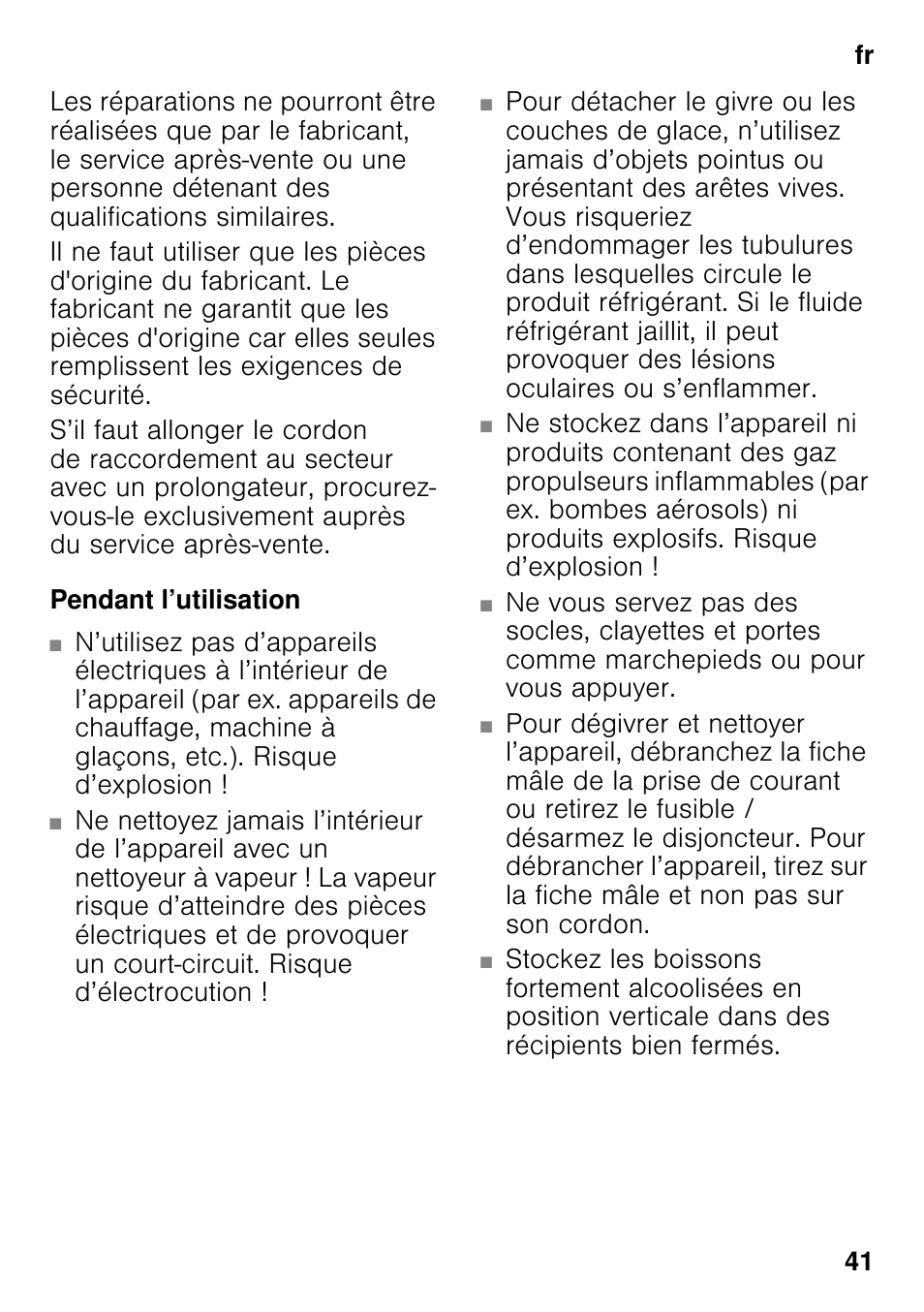 Pendant l’utilisation | Bosch GSN33VW30 User Manual | Page 41 / 98
