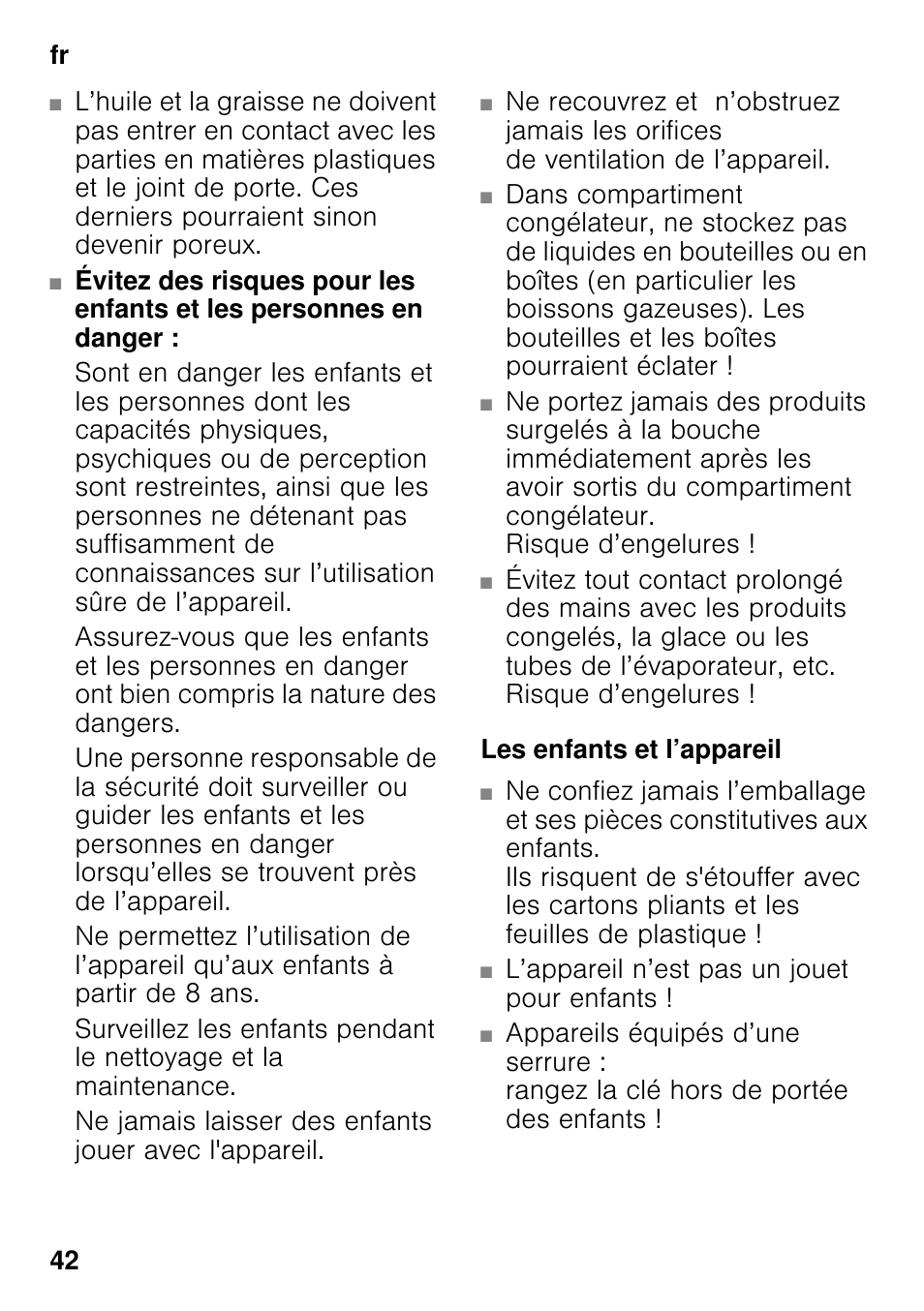 Les enfants et l’appareil | Bosch GSN33VW30 User Manual | Page 42 / 98
