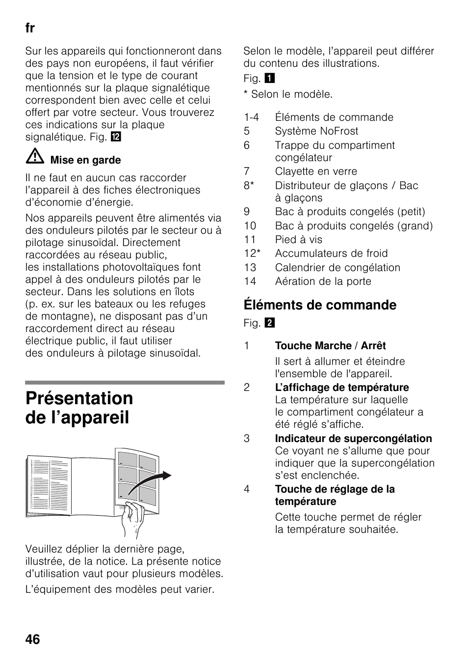 Présentation de l’appareil, Éléments de commande, Fr 46 | Bosch GSN33VW30 User Manual | Page 46 / 98